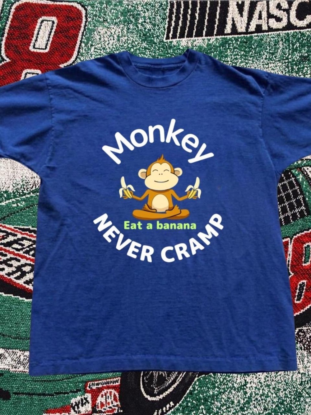 Gildan Royal Blue Monkey Graphic Tee with Yellow Accents